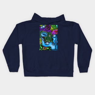 PSYCHEDELIC TRIPPY HORROR VACUI MAN MUSCULAR FLEXING STRENGTH VIGOR FORCE - full colour Kids Hoodie